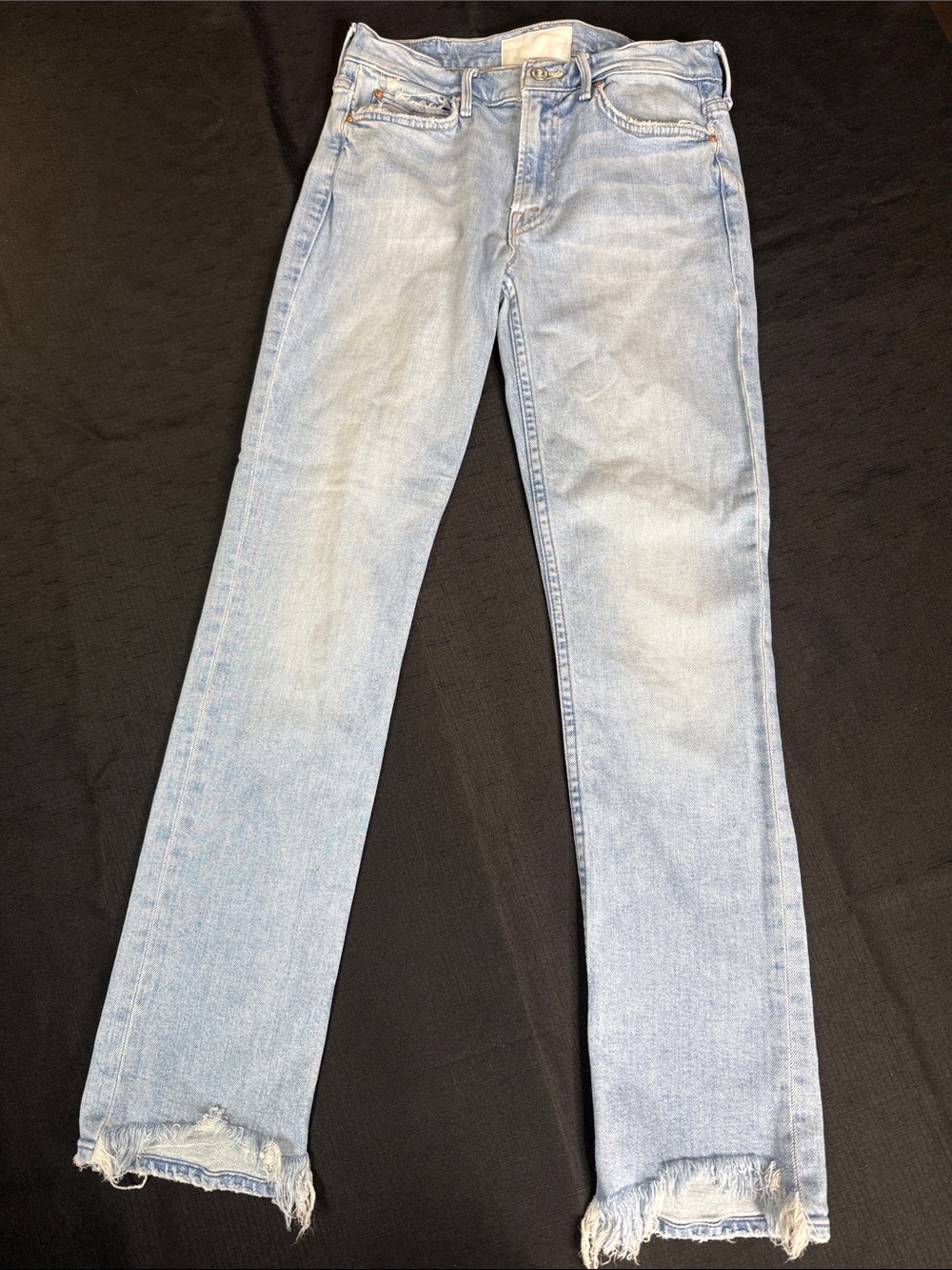 MOTHER Light Blue Straight Leg Jeans with Frayed Hem Size 26 Preppy Casual